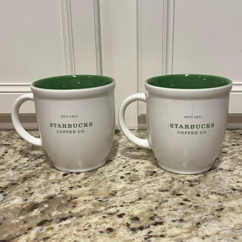 Starbucks Set of Two White with Green Mugs - Picture 3 of 5